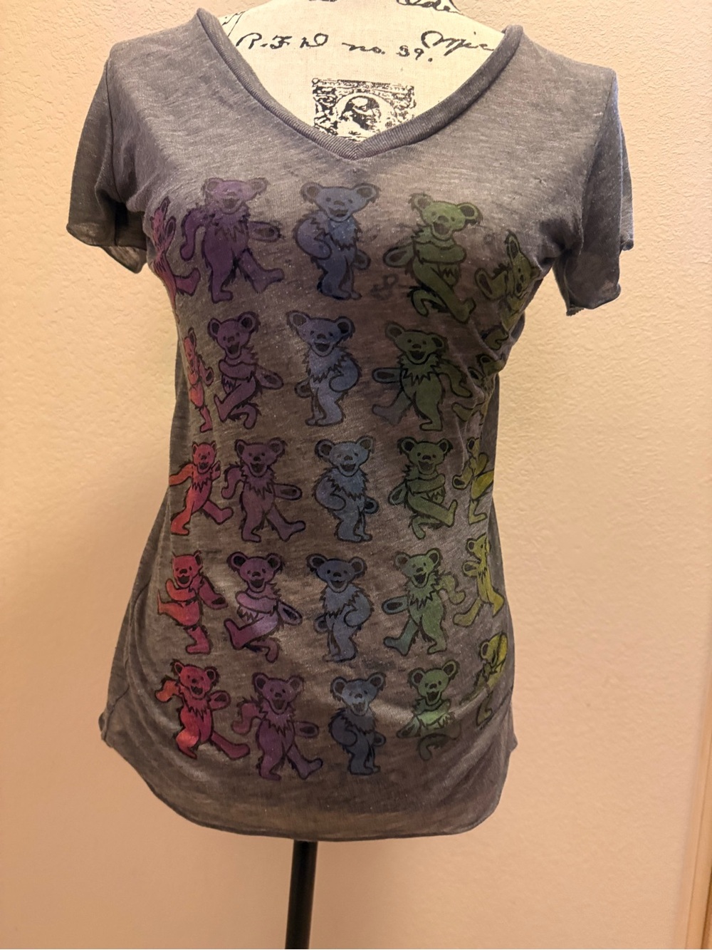 Chaser brand, Grateful Dead, super soft, V-Neck Tee with Rainbow Dancing Bears